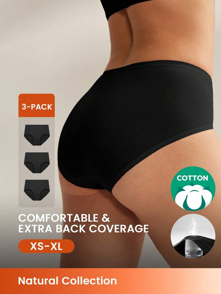 3-Pack Airy Cotton Basics High Waist Black Briefs Women Underwear Panties-All Black Also Suitable For Teen Girl & Young & Kid