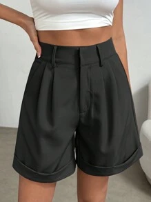 Celisse Women's Solid Color Simple Daily Casual Shorts - Black - View 5