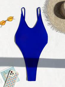 Swim SXY Women's Solid Color Backless One-Piece Swimsuit For Beach Vacation Summer