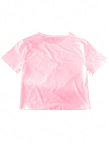 SHEIN Women Casual Short Sleeve T-Shirt With Cartoon Slogan Print And Slim Fit Cut For Summer