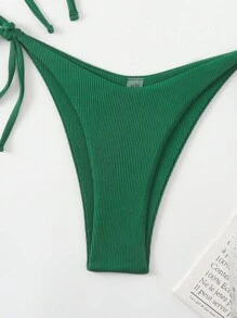 SHEIN Swim 3入組女士夏季海灘純色無肩帶綁帶及寬頸比基尼套裝 - 墨綠色 - 查看 6