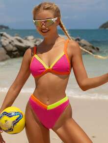 Swim SPRTY 女款夏季海灘色塊性感比基尼套裝 - 彩色 - 查看 4