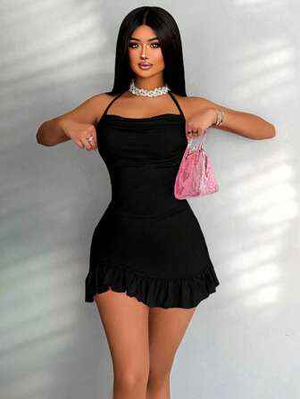 Zolique Enfärgad grimma för damer, ärmlös ryggklänning för sommaren, sexig klänning för kvinnor