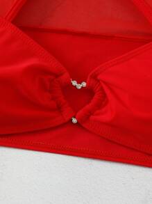 Swim EVENT Ladies' Simple Solid Color Short Sleeve Swimwear Top - Red - View 5