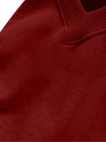 INAWLY Sudadera de mujer de unicolor, de manga larga y estilo simple para uso diario, sudadera de cuello en V casual de manga larga, de ajuste regular, con hombros caídos, en color rojo, para primavera/otoño - Rojo - Ver 3