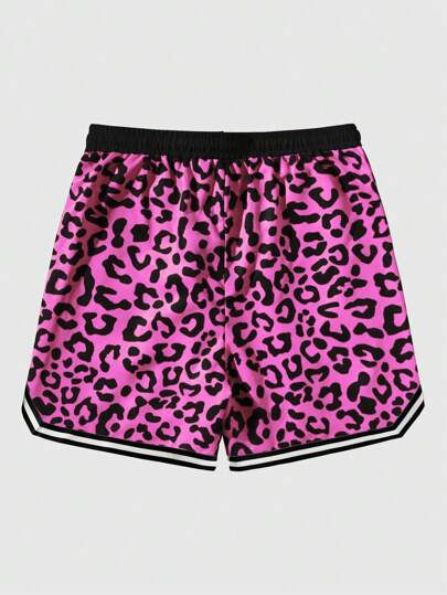 Street Life Short de basket casual ajusté pour homme avec bordure à rayures imprimée léopard et cordon de serrage à la taille, pour l'école