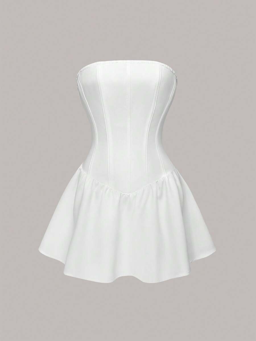 Sweetra 女士夏季高街露肩連身裙 - 白色 - 查看 1