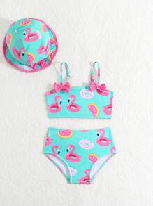 Baby Girls' Flamingo Printed Simple Daily Swimsuit - Multicolor - View 4