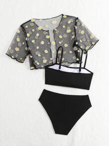 Conjunto de bikini sencillo para diario de niña preadolescente, playa de verano - Multicolor - Ver 2