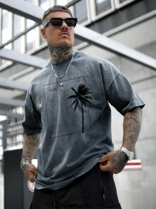 Men's Casual Retro American Printed Short Sleeve T-Shirt, Emo, 2000s Style - Dusty Purple - View 1