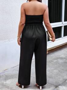 SHEIN Unity Mono sin tirantes de unicolor para mujer de talla grande para uso diario - Negro - Ver 2