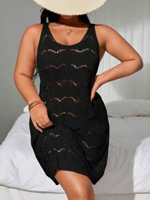 Swim Vcay Plus Size Women's Plain Simple Daily Cover-Up Summer - Black - View 1