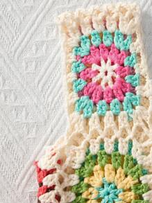 SHEIN LMoss Kids LMoss Tween Girl 休闲休闲钩针彩色无袖透明背心，度假风格 - 杏色 - 查看 4