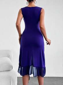 EURMUSE Asymmetrical Tube Dress With Ruffles, Ruffle Trim, Ruched Details - Purple - View 2