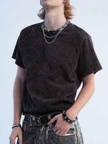 Manfinity Denimwave Y2K Retro Street Style Men's Acid-Washed Loose Short Sleeve Denim Tee - Black - View 6