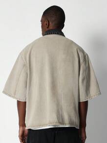 SUMWON Boxy Fit Colour Blocked Denim Shirt - Khaki - View 2