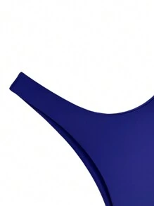 SHEIN Swim Solid Color Triangle Bikini Bottoms For Summer Beach Vacation, Low Waist - Navy Blue - View 3