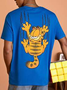 GARFIELD | SHEIN Camiseta casual de manga corta con estampado de dibujos animados para hombre, verano - Azul - Ver 1