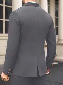 Manfinity Mode 純色男士簡約日常長袖西裝外套 - 灰色 - 查看 2