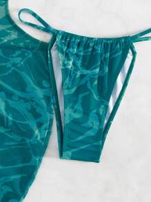 Swim Vcay Women's Summer Beach Tie-Dye Halter Neck Sexy Bikini Bathing Suit Set With Cover-Up Dress (Random Print) - Green - View 6