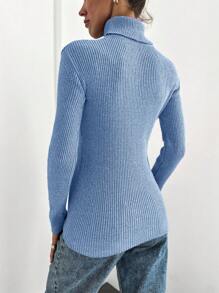 Cloudara Turtleneck Ribbed Knit Jumper - Baby Blue - View 2