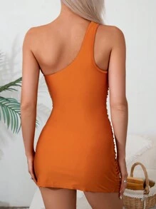 SHEIN Swim Women's One-Piece Swimsuit Dress Summer - Rust Brown - View 3