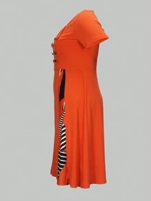 Rochie Casual Imprimata Femei Marime Plus - Portocale - Vizualizare 4