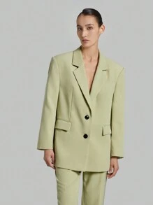 Ontre 女款純色翻領單排扣長袖西裝外套 - 薄荷綠 - 查看 1