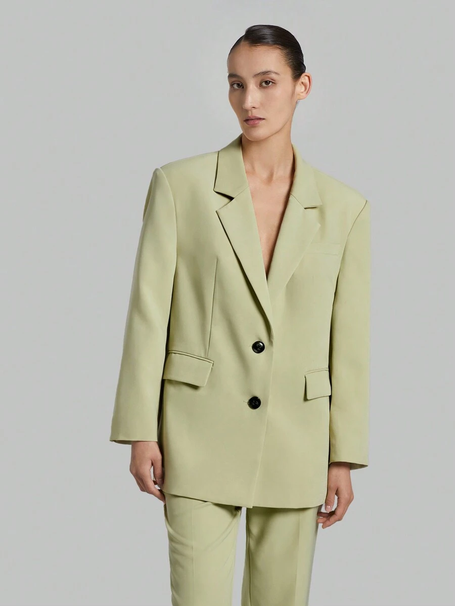 Ontre 女款純色翻領單排扣長袖西裝外套 - 薄荷綠 - 查看 1