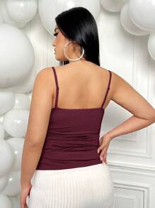 SHEIN ICON Plus Size Women's Summer Solid Color Contrast Lace Pleated Slim Fit Camisole Top