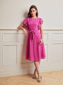 MOTF Classy VÁY CÓ DÂY TAY FLUTTER SOLID SCIFFY - Màu Hồng Tươi - Xem 6