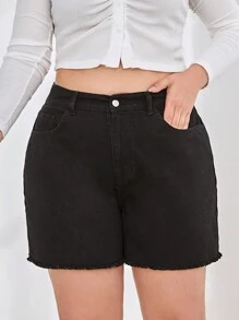 RueChic Plus  Raw Hem Denim Shorts - Black - View 5