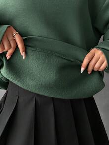 Cottnline 素色落肩袖運動衫 - 綠色 - 查看 5