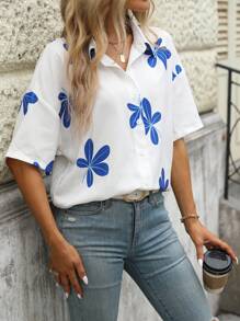 SHEIN LUNE Camisa diaria minimalista con estampado floral para mujer - Multicolor - Ver 3