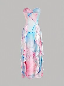 Aloruh Women's Elegant Printed Strapless Dress - Multicolor - View 6