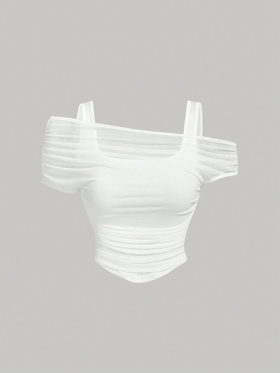 SHEIN MOD Áo lưới không tay màu hoa mai cho nữ - trắng - Xem 1