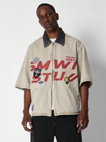 SUMWON Boxy Fit Colour Blocked Denim Shirt - Khaki - View 1