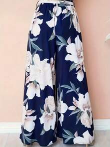 Damen Weite Hose mit Blume Muster und geraffter Taille, geraffte Taille, locker geschnitten, elegant und modisch für Urlaub, Pendeln, Herbst