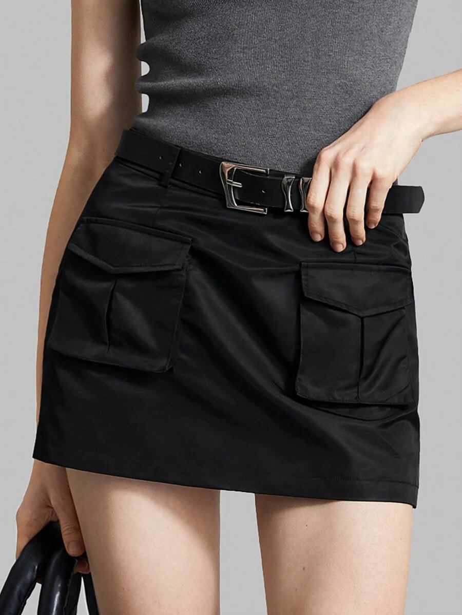 BizChic 女士純色貨物裙 - 黑色 - 查看 1