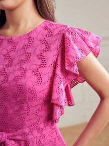 MOTF Classy VÁY CÓ DÂY TAY FLUTTER SOLID SCIFFY - Màu Hồng Tươi - Xem 3