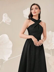 Modelyn Women's Summer Solid Color Cross Twist Knee-Length Sleeveless Elegant Dress