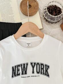 Bộ áo thun cổ tròn thường ngày và quần túi hộp cho bé trai - Đen và trắng - Xem 5