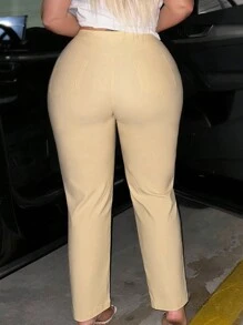 SHEIN SXY Plus Size Heart Hollow Out Rhinestone Decoration Skinny Pencil Pants - Apricot - View 2