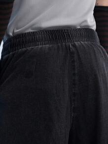 Manfinity EMRG Y2K Retro Street Men Black Denim Distressed Snow Washed JORTS