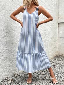 SHEIN LUNE 女士條紋和印花荷葉邊休閒夏日假日連衣裙 - 彩色 - 查看 4