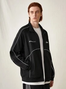 Manfinity VCAY Men's Fashionable Knitted Reflective English Letter Print Zipper Up Long Sleeve Casual Sweatshirt, For Fall Winter - Black - View 6