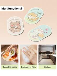SHEIN Basic living Cartoon Printed Wood Pulp Kitchen Cleaning Cloth