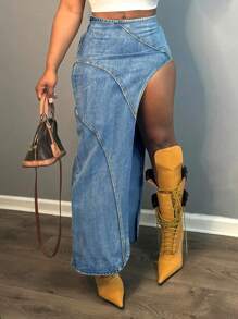 Women's Denim Bodycon Mini Skirt - Light Wash - View 1
