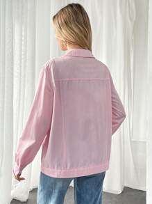 SHEIN Essnce Women's Simple Daily Pink Striped Ruffle Hem Blazer - Pink - View 2