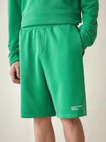 Mainfolk Men's Fashionable Knitted Casual Solid Color Wide-Legged Drop-Shoulder Long Sleeve And Shorts Two-Piece Set For Daily Wear, For Fall Winter - Green - View 5
